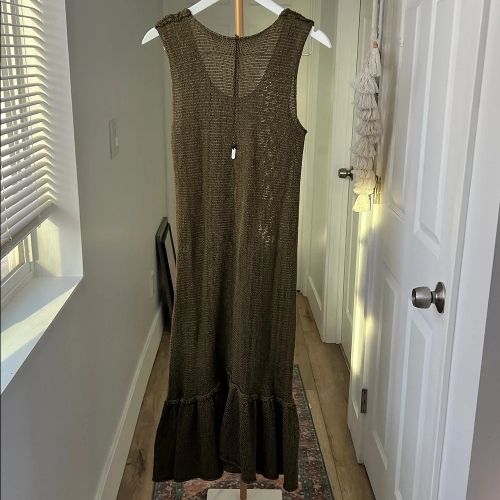 SKIF / SKIFO Olive Green Cotton Hemp Sleeveless Knit Midi to Maxi Dress S/M $222